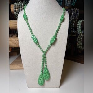 Vintage Green Glass Leaf Necklace